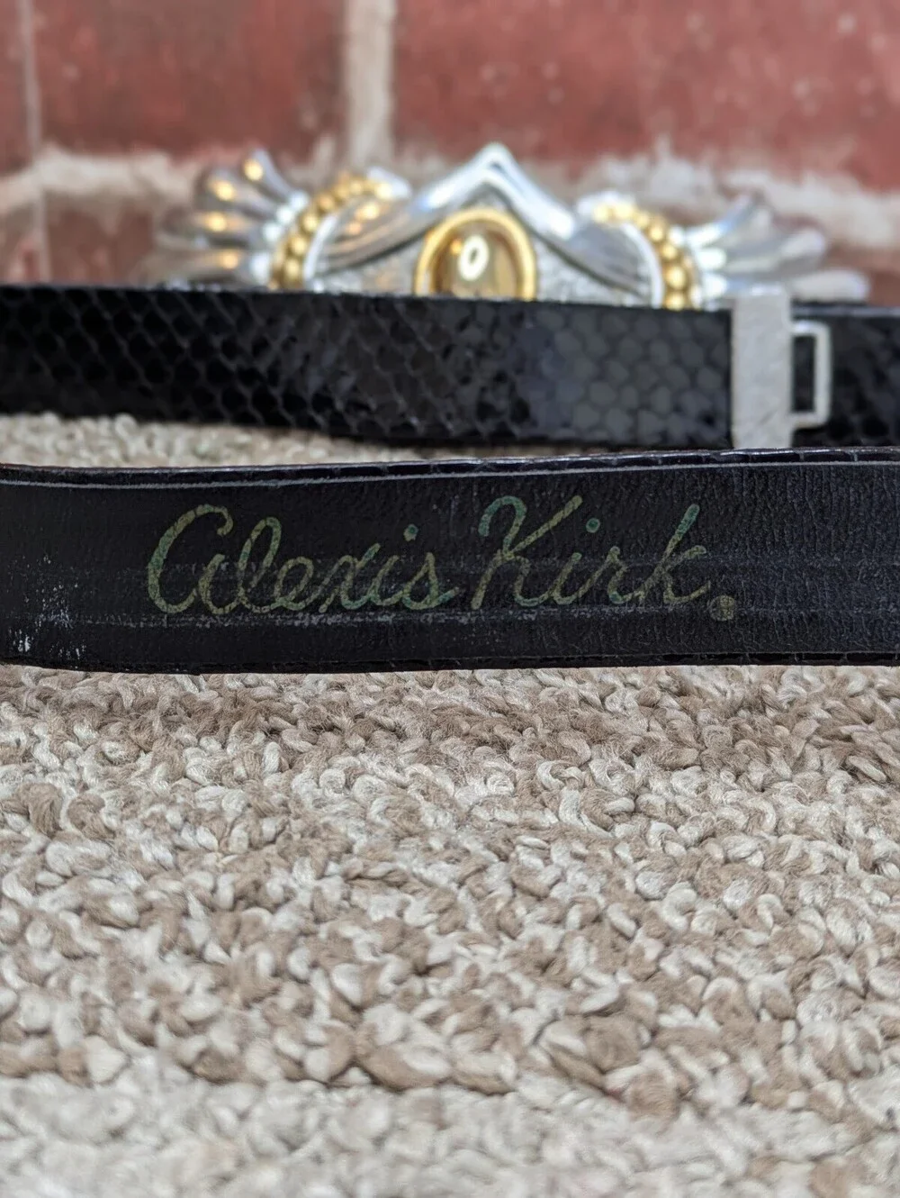 Alexis Kirk Vintage Black Genuine Snakeskin Leather Sculptural Belt 32